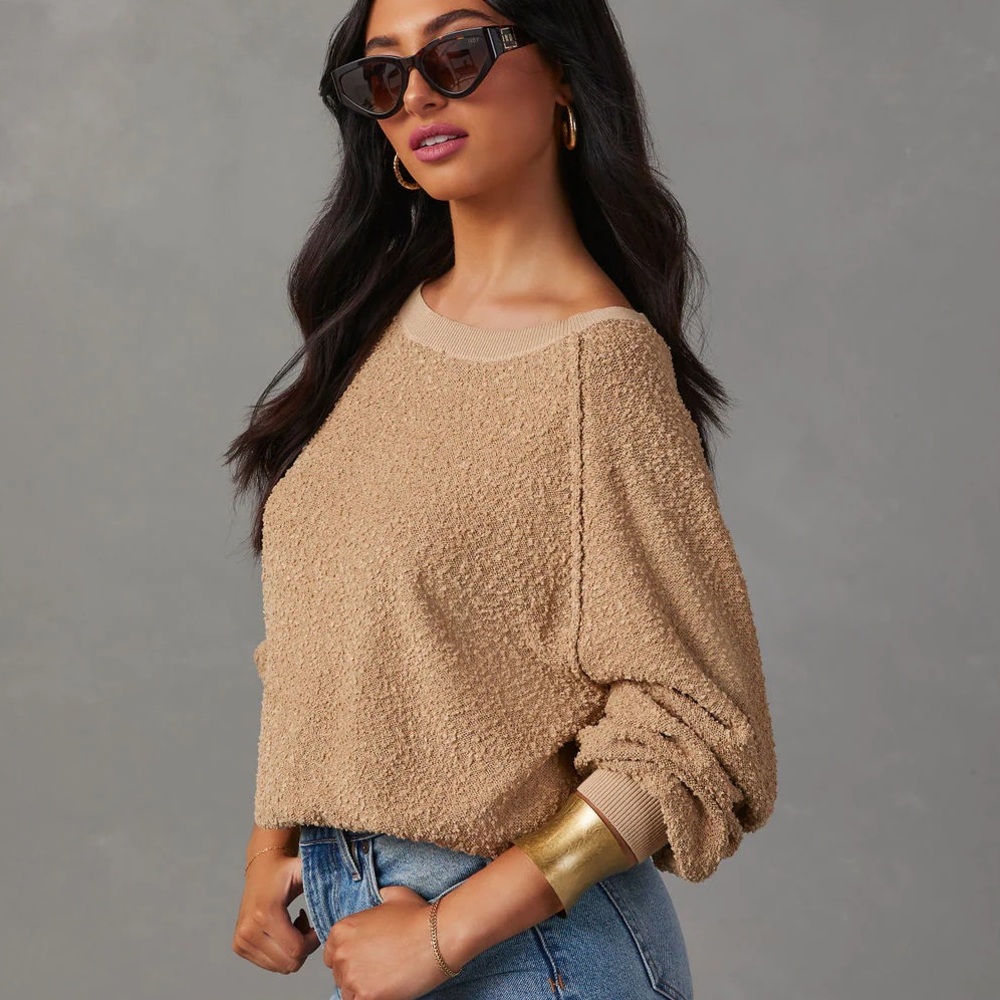 Vici Collection Taupe Harrington Crew Neck Pullover Sweater